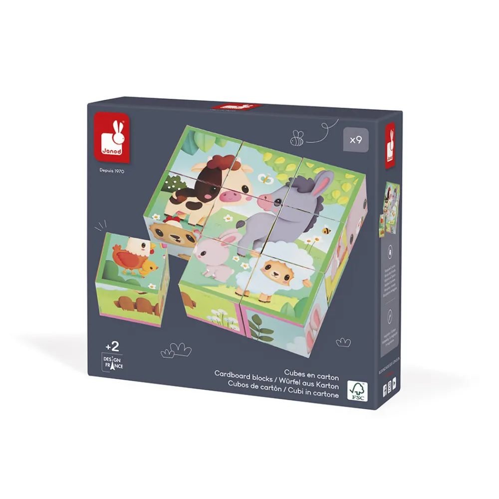 Janod Tracteurs & Animaux De La Ferme|Cubes & Pyramides*9 Cubes Animaux De La Ferme