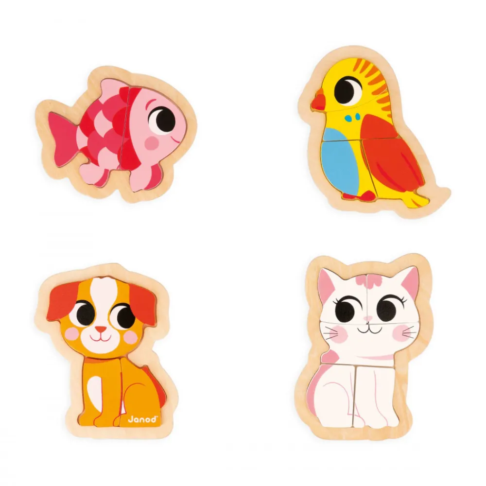 Janod Puzzles En Bois Premier Âge|Puzzles En Bois Premier Âge*4 puzzles Evolutifs Animaux de Compagnie