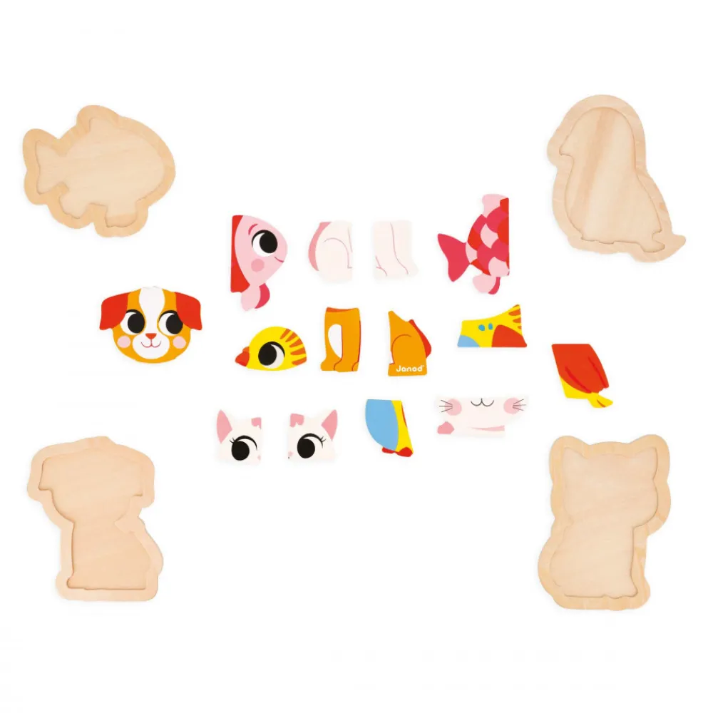 Janod Puzzles En Bois Premier Âge|Puzzles En Bois Premier Âge*4 puzzles Evolutifs Animaux de Compagnie