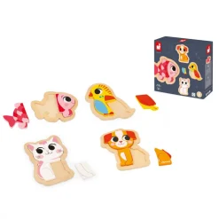 Janod Puzzles En Bois Premier Âge|Puzzles En Bois Premier Âge*4 puzzles Evolutifs Animaux de Compagnie
