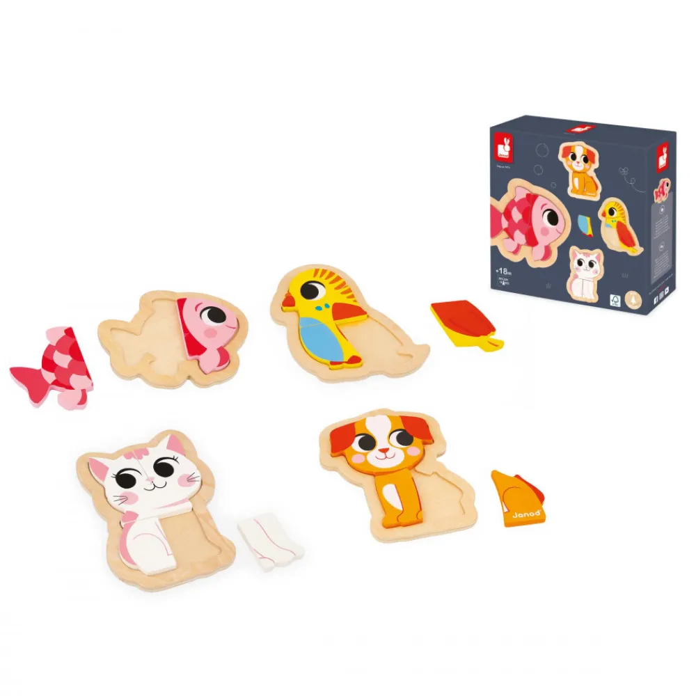 Janod Puzzles En Bois Premier Âge|Puzzles En Bois Premier Âge*4 puzzles Evolutifs Animaux de Compagnie