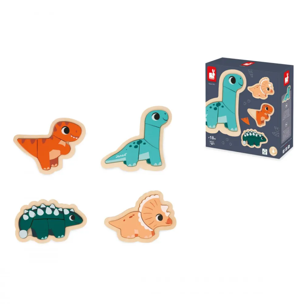 Janod Puzzles En Bois Premier Âge|Puzzles En Bois Premier Âge*4 Puzzles Evolutifs Dino