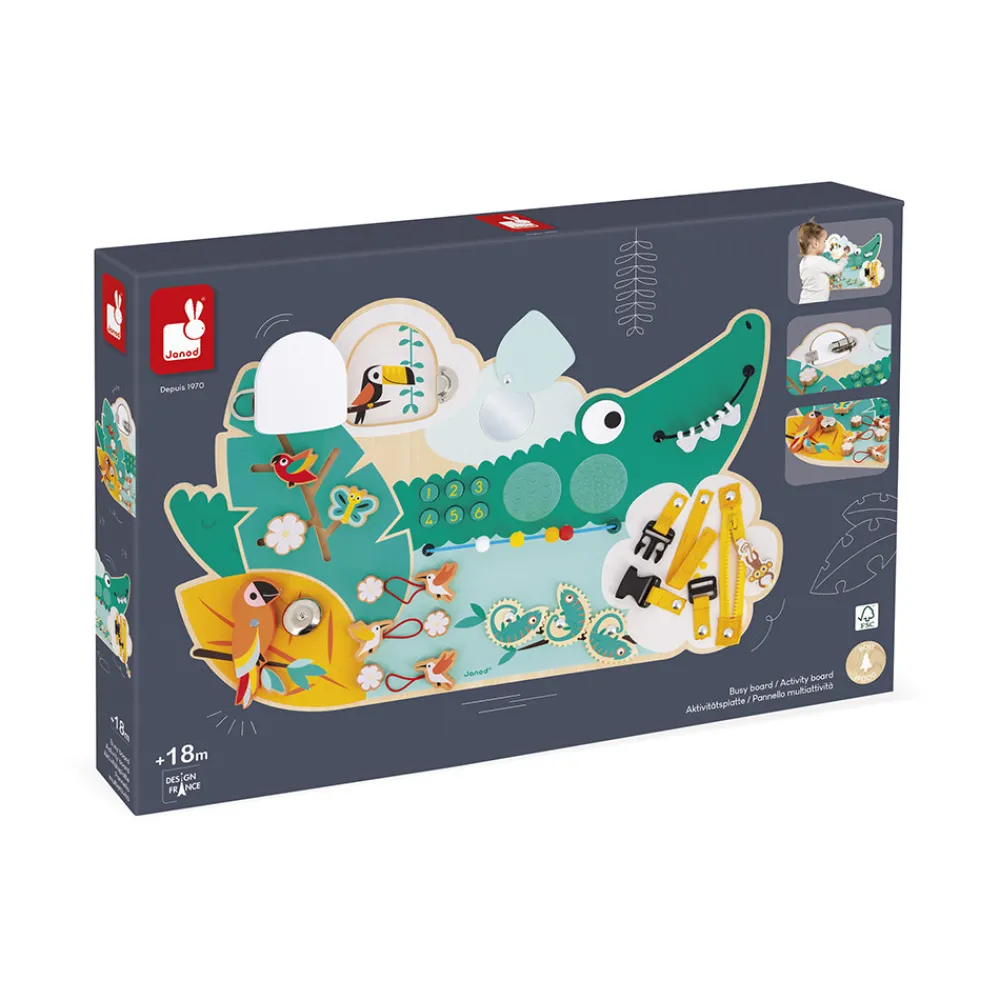 Janod Bouliers, Loopings & Panneaux D'Activités|Manipulation & Encastrement*Busy-board Crocodile en bois Tropik