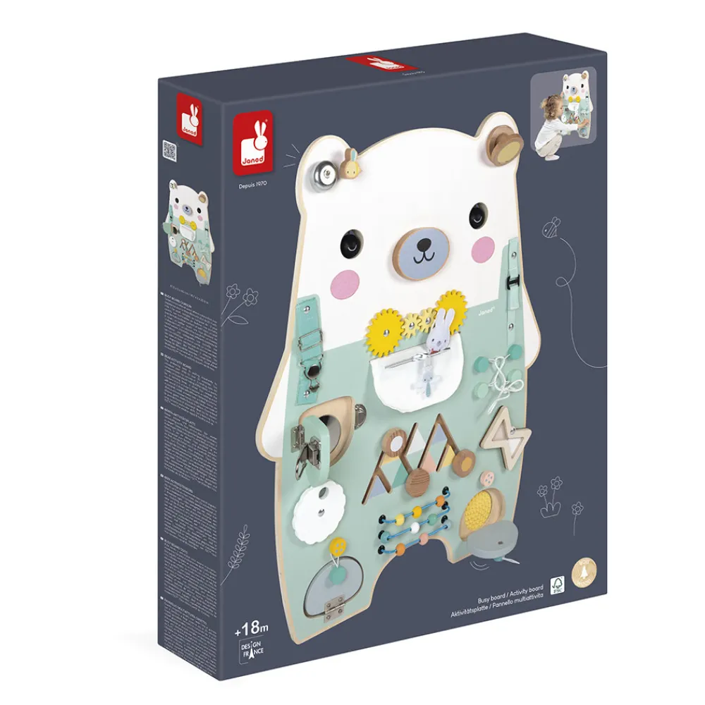 Janod Bouliers, Loopings & Panneaux D'Activités|Manipulation & Encastrement*Busy-board Ourson en bois Pure