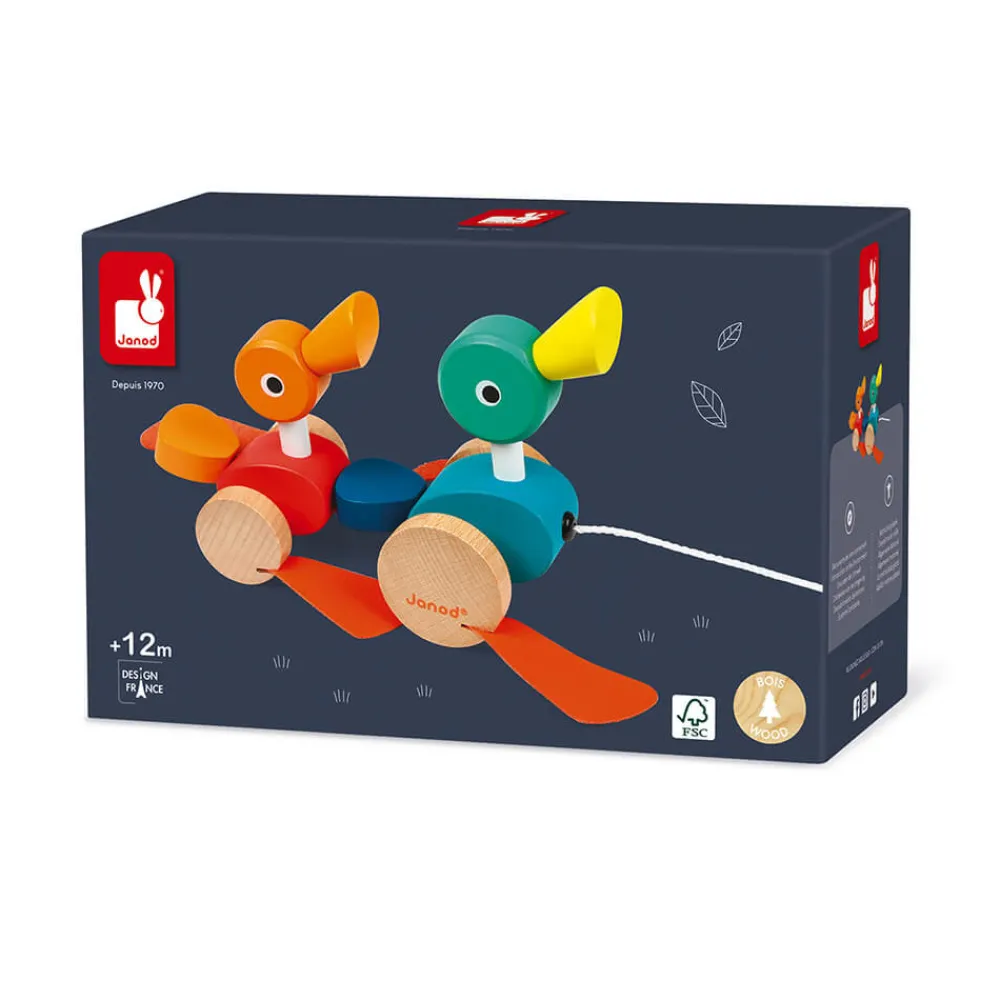 Janod Jouets À Promener & À Pousser*Canard Family à promener (bois)