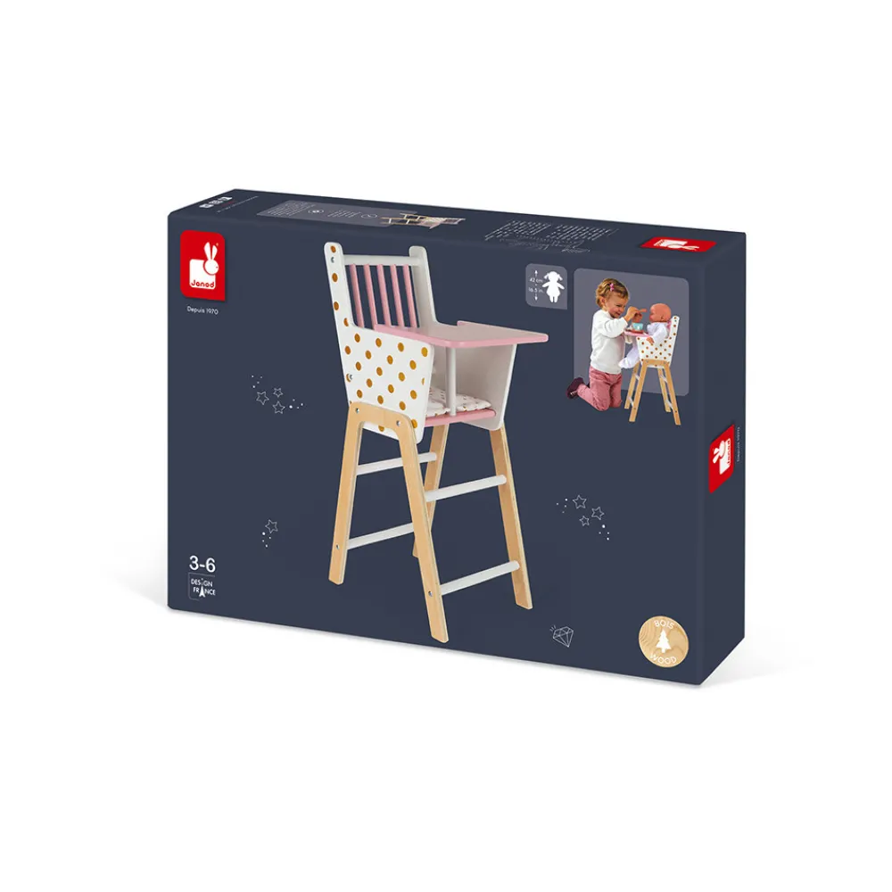 Janod Accessoires Poupons, Poupées & Ménage*Chaise Haute Candy Chic (bois)