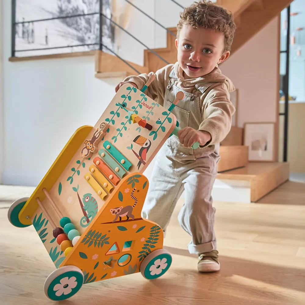 Janod Formes & Couleurs|Manipulation & Encastrement*Chariot de Marche Multi-Activités Tropik