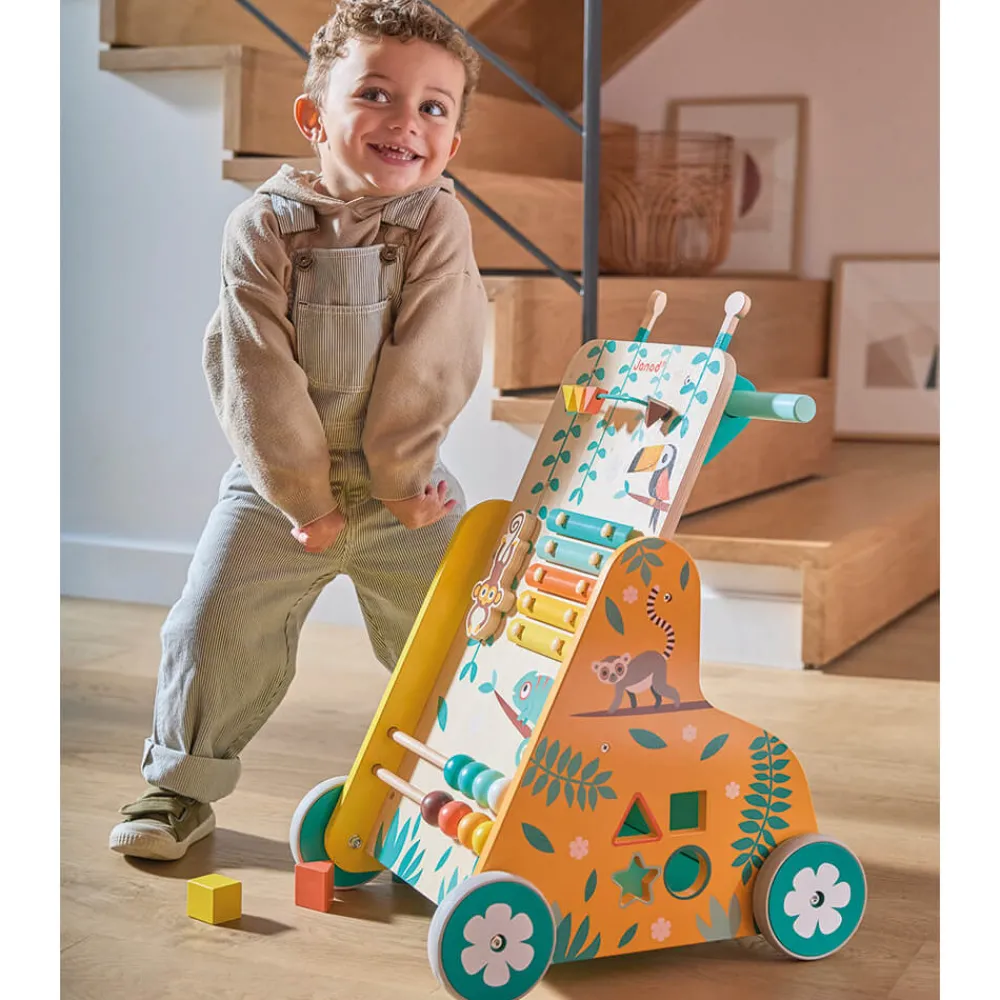 Janod Formes & Couleurs|Manipulation & Encastrement*Chariot de Marche Multi-Activités Tropik