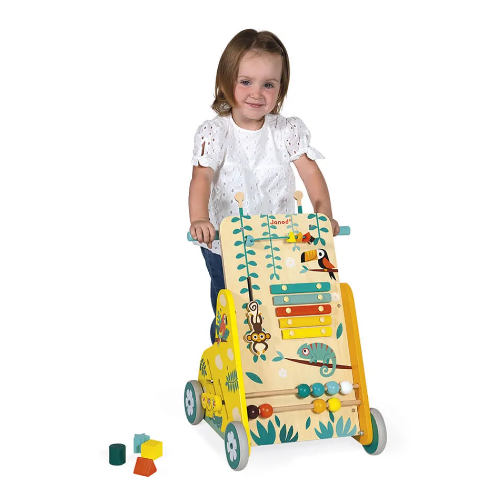 Janod Formes & Couleurs|Manipulation & Encastrement*Chariot de Marche Multi-Activités Tropik