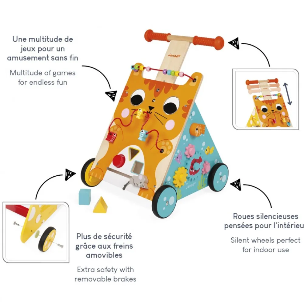 Janod Bouliers, Loopings & Panneaux D'Activités|Manipulation & Encastrement*Chariot Multi-Activités Chat (bois)