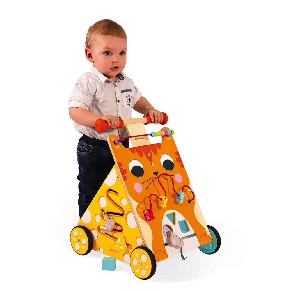 Janod Bouliers, Loopings & Panneaux D'Activités|Manipulation & Encastrement*Chariot Multi-Activités Chat (bois)