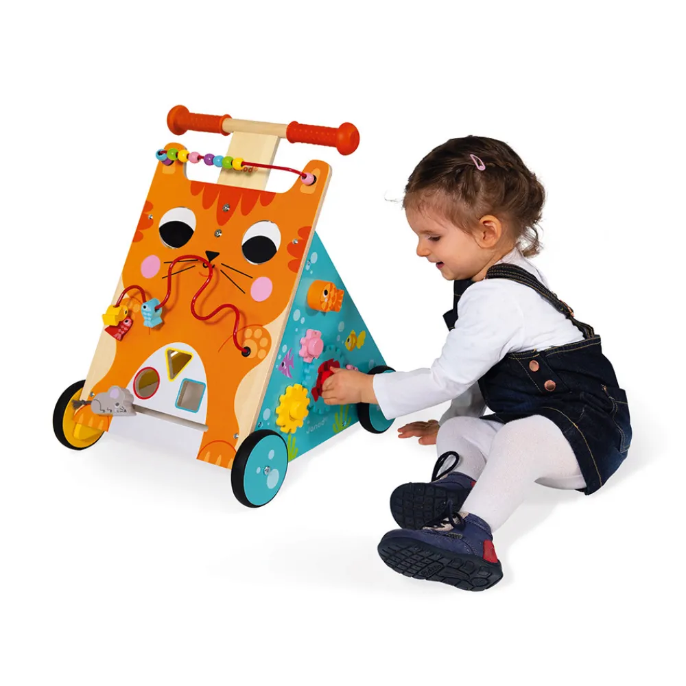 Janod Bouliers, Loopings & Panneaux D'Activités|Manipulation & Encastrement*Chariot Multi-Activités Chat (bois)