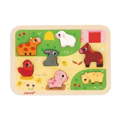 Janod Tracteurs & Animaux De La Ferme|Puzzles En Bois Premier Âge*Chunky Puzzle Ferme 7 pièces