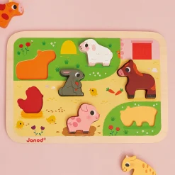 Janod Tracteurs & Animaux De La Ferme|Puzzles En Bois Premier Âge*Chunky Puzzle Ferme 7 pièces