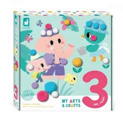 Janod Mosaïques & Gommettes|Tampons & Papeterie*Coffret Créatif Pompons - 3 ans