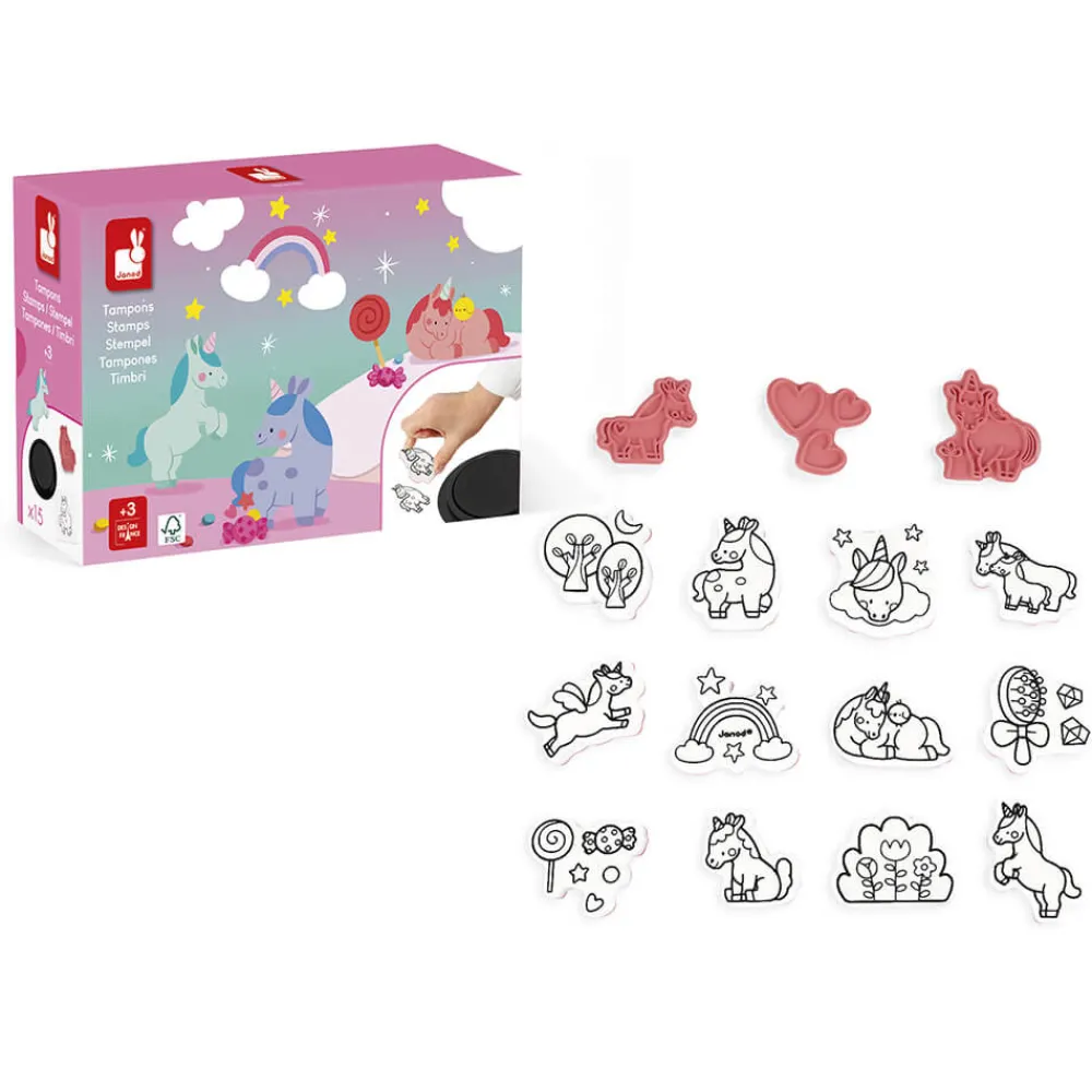 Janod Tampons & Papeterie*Coffret de 15 Tampons Unicorn Stampinoo