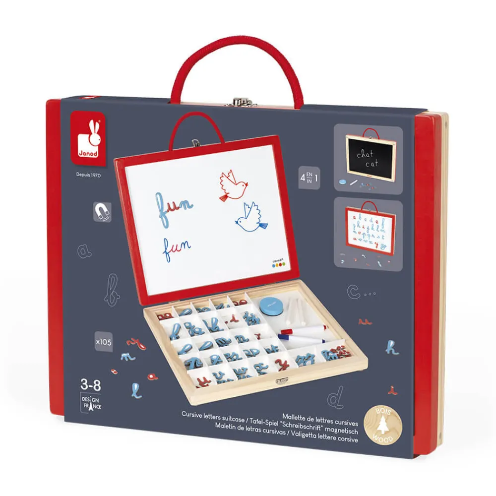 Janod Jeux Éducatifs Primaire|Jeux Éducatifs Chiffres & Lettres*Essentiel - Mallette de Lettres Cursives 4 en 1