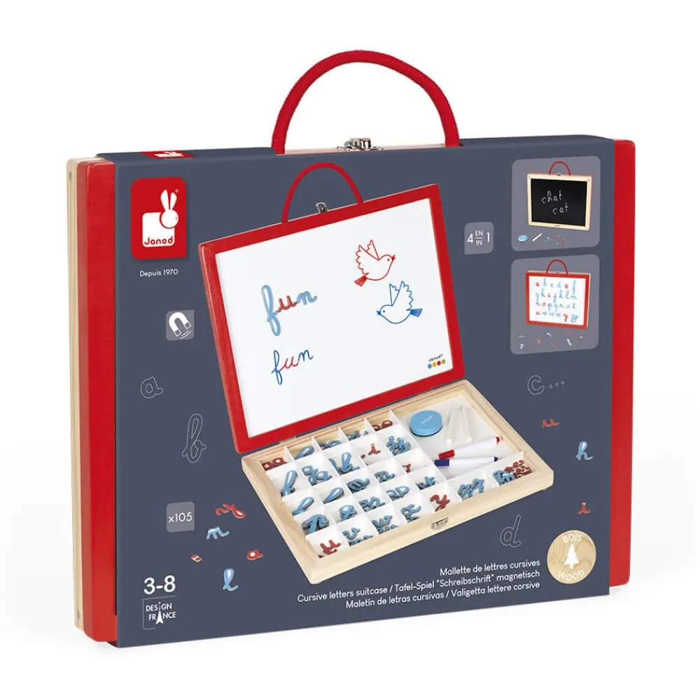 Janod Jeux Éducatifs Primaire|Jeux Éducatifs Chiffres & Lettres*Essentiel - Mallette de Lettres Cursives 4 en 1