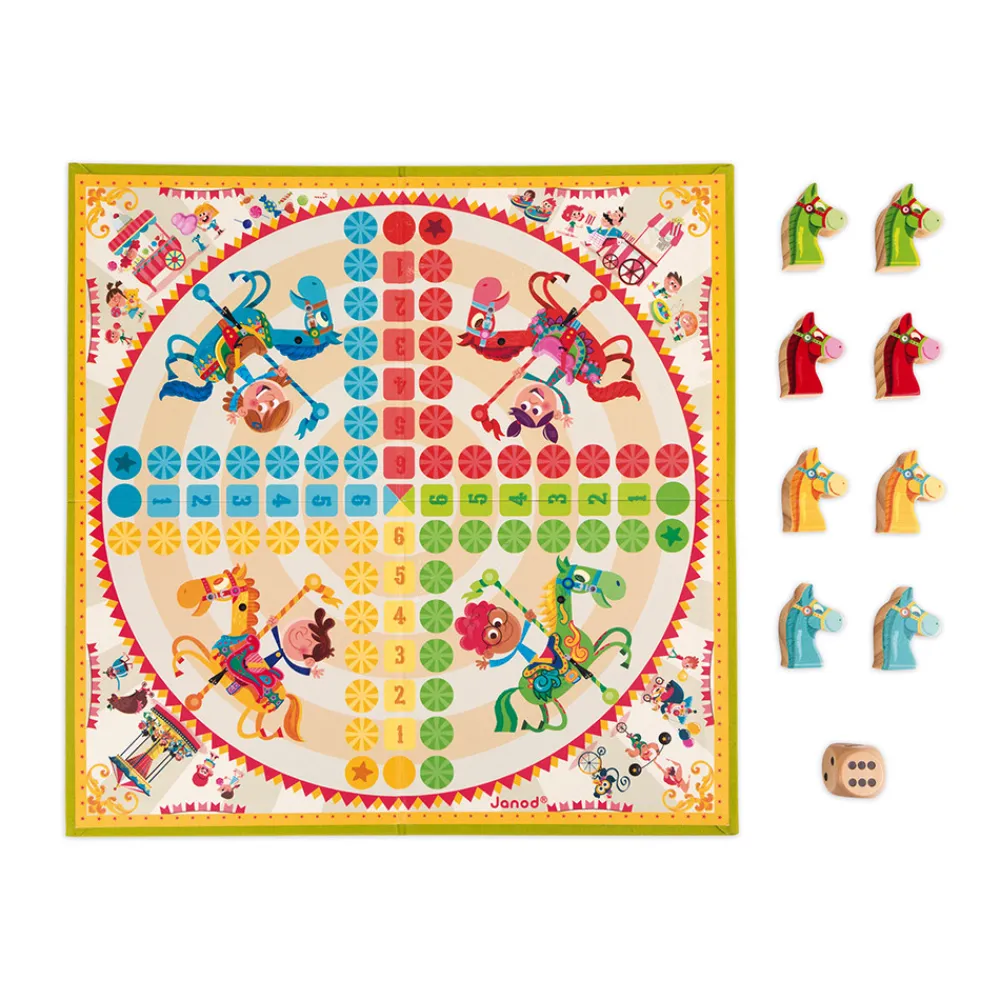 Janod Jeux De Parcours*Jeu de petits chevaux carrousel (bois et carton)