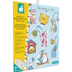 Janod Créations 3D|Collection "Les Ateliers Du Calme"*Kit Créatif - 10 Décos en Plastique Fou Chats et Chiens à Créer
