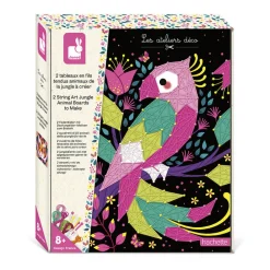 Janod Créations 3D|Crochet, Tricot & Laçage*Kit Créatif - Coffret 2 Tableaux Fils Tendus Animaux de la Jungle à Créer