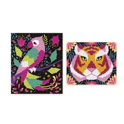 Janod Créations 3D|Crochet, Tricot & Laçage*Kit Créatif - Coffret 2 Tableaux Fils Tendus Animaux de la Jungle à Créer