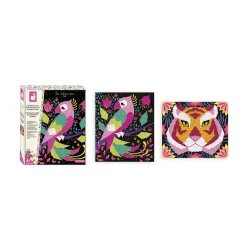 Janod Créations 3D|Crochet, Tricot & Laçage*Kit Créatif - Coffret 2 Tableaux Fils Tendus Animaux de la Jungle à Créer