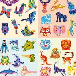 Janod Créations 3D|Peinture Par Numéro & Coloriage*Kit Créatif - Coffret Multi-Activités 17 Réalisations Animaux