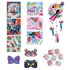 Janod Créations 3D|Sable, Paillettes, Dorure & Strass*Kit Créatif - Coffret Multi-Activités 11 Décos Girly