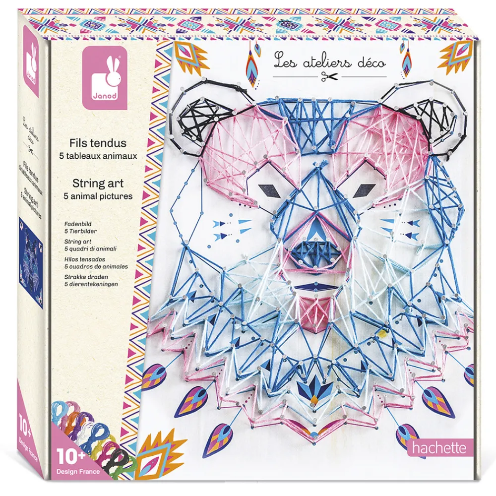Janod Crochet, Tricot & Laçage|Collection "Les Ateliers Déco"*Kit Créatif - Fils Tendus Animaux