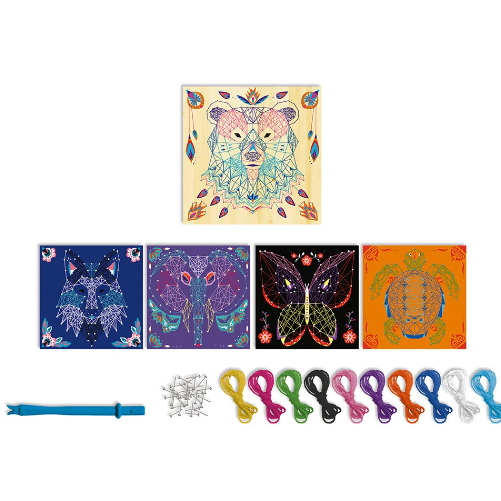 Janod Crochet, Tricot & Laçage|Collection "Les Ateliers Déco"*Kit Créatif - Fils Tendus Animaux