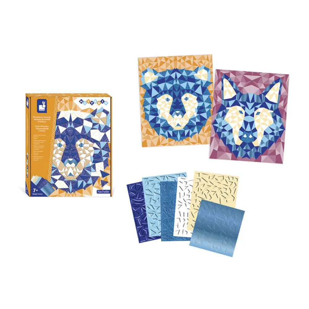 Janod Mosaïques & Gommettes|Collection "Les Ateliers Du Calme"*Kit Créatif - Mosaïques Mousse Animaux de la Forêt