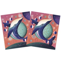 Janod Peinture Par Numéro & Coloriage|Collection "Les Ateliers Du Calme"*Kit Créatif - Pointillisme Peinture 3D Animaux Cosmiques