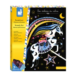 Janod Cartes À Gratter|Collection "Les Ateliers Du Calme"*Kit Créatif - Scratch Art Chevaux Et Licornes