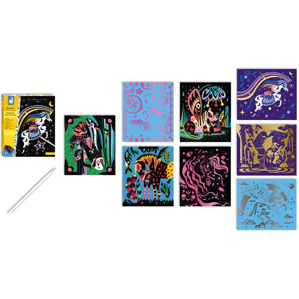 Janod Cartes À Gratter|Collection "Les Ateliers Du Calme"*Kit Créatif - Scratch Art Chevaux Et Licornes