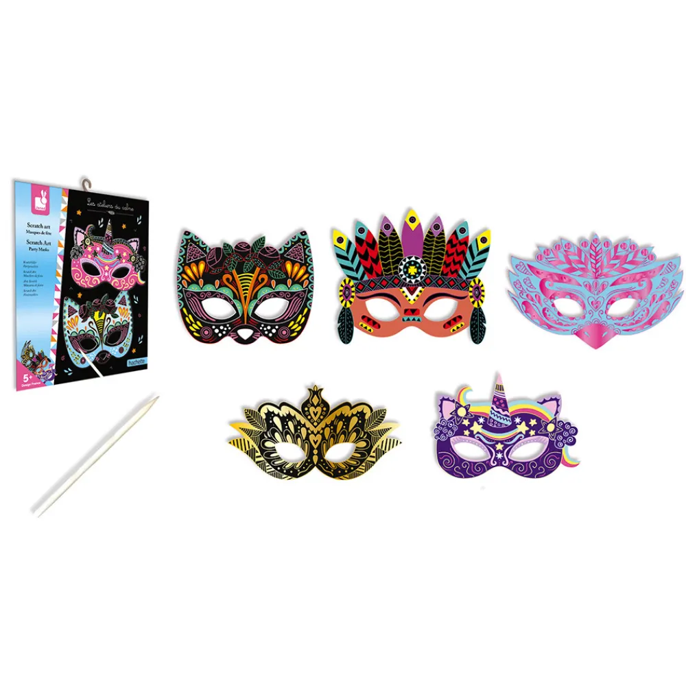 Janod Cartes À Gratter|Collection "Les Ateliers Du Calme"*Kit Créatif - Scratch Art Masques De Fête