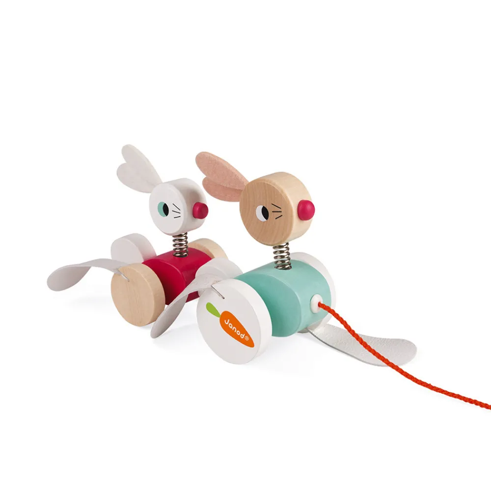 Janod Jouets À Promener & À Pousser*Lapins à promener (bois)