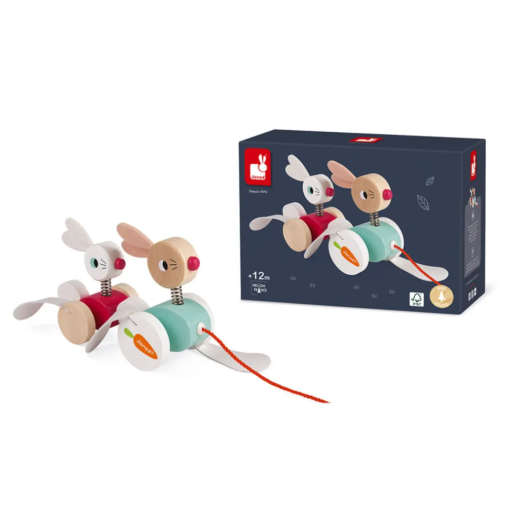 Janod Jouets À Promener & À Pousser*Lapins à promener (bois)