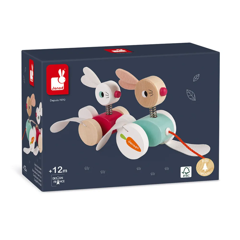 Janod Jouets À Promener & À Pousser*Lapins à promener (bois)
