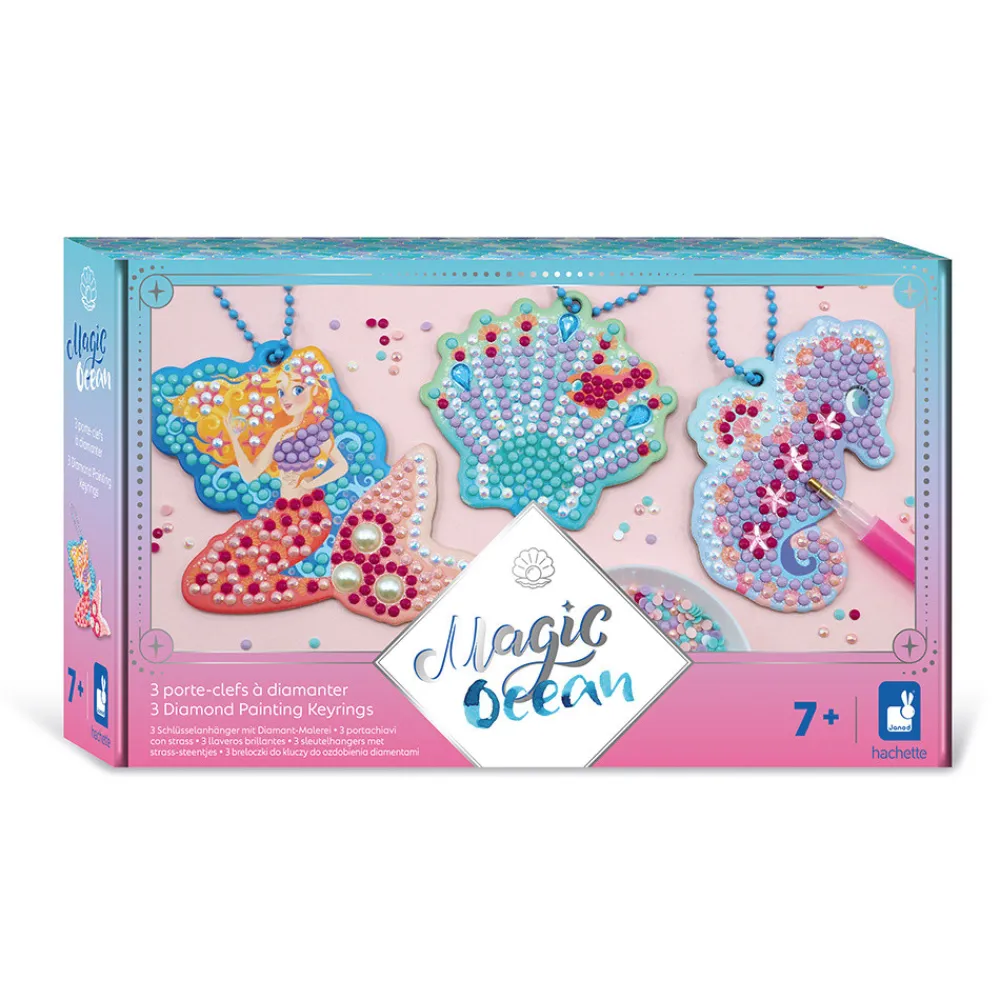 Janod Créations 3D|Sable, Paillettes, Dorure & Strass*Magic Ocean - 3 Porte-Clefs A Diamanter