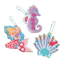 Janod Créations 3D|Sable, Paillettes, Dorure & Strass*Magic Ocean - 3 Porte-Clefs A Diamanter