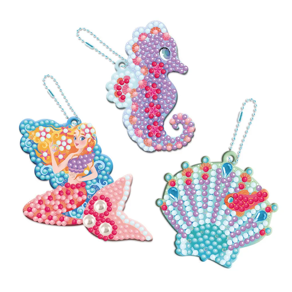 Janod Créations 3D|Sable, Paillettes, Dorure & Strass*Magic Ocean - 3 Porte-Clefs A Diamanter