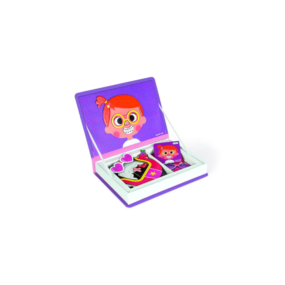 Janod Jeux Éducatifs Magnétiques*Magnéti'book Crazy Faces fille, 55 magnets