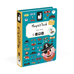 Janod Jeux Éducatifs Magnétiques*Magnéti'book Crazy Faces garçon, 70 magnets