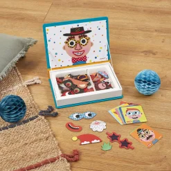Janod Jeux Éducatifs Magnétiques*Magnéti'book Crazy Faces garçon, 70 magnets