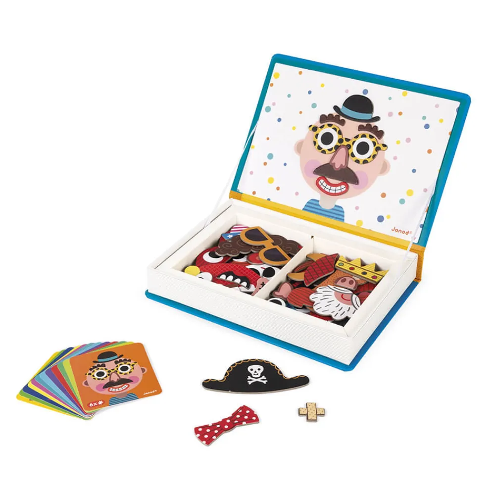 Janod Jeux Éducatifs Magnétiques*Magnéti'book Crazy Faces garçon, 70 magnets