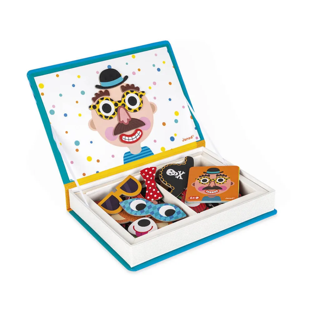 Janod Jeux Éducatifs Magnétiques*Magnéti'book Crazy Faces garçon, 70 magnets