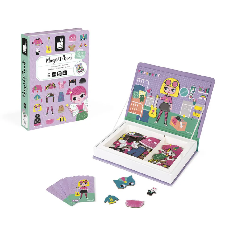 Janod Jeux Éducatifs Magnétiques*Magnéti'book déguisements fille, 46 magnets