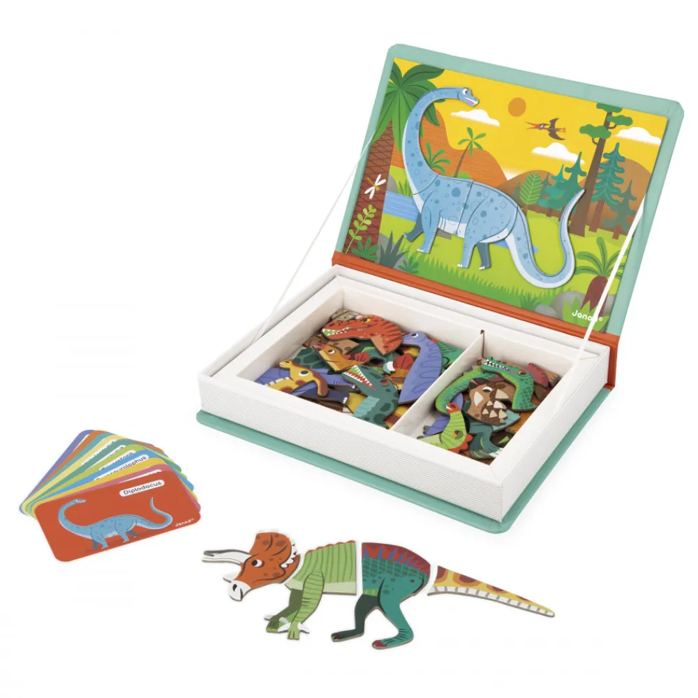 Janod Jeux Éducatifs Magnétiques*Magnéti'book Dinosaures, 40 magnets