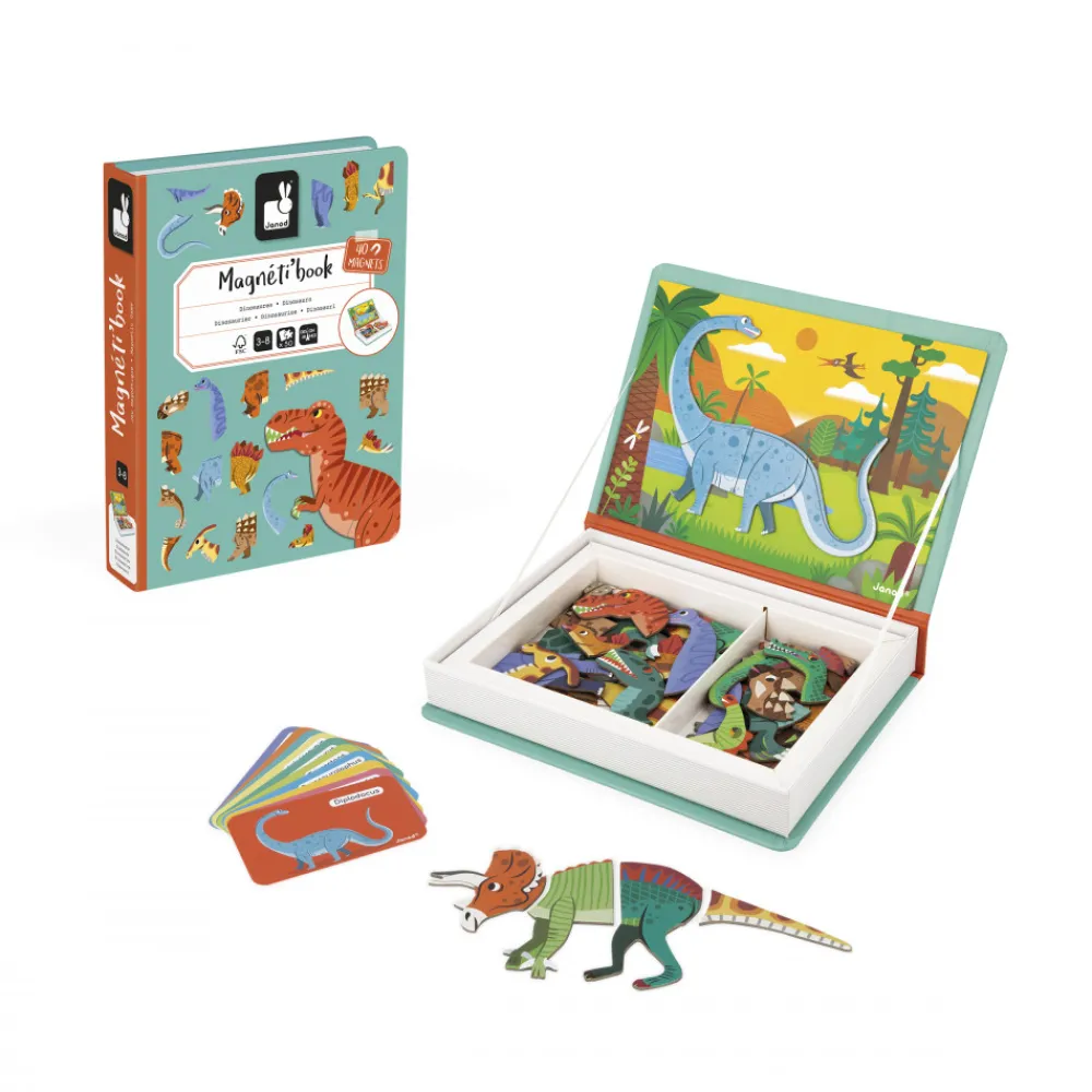 Janod Jeux Éducatifs Magnétiques*Magnéti'book Dinosaures, 40 magnets